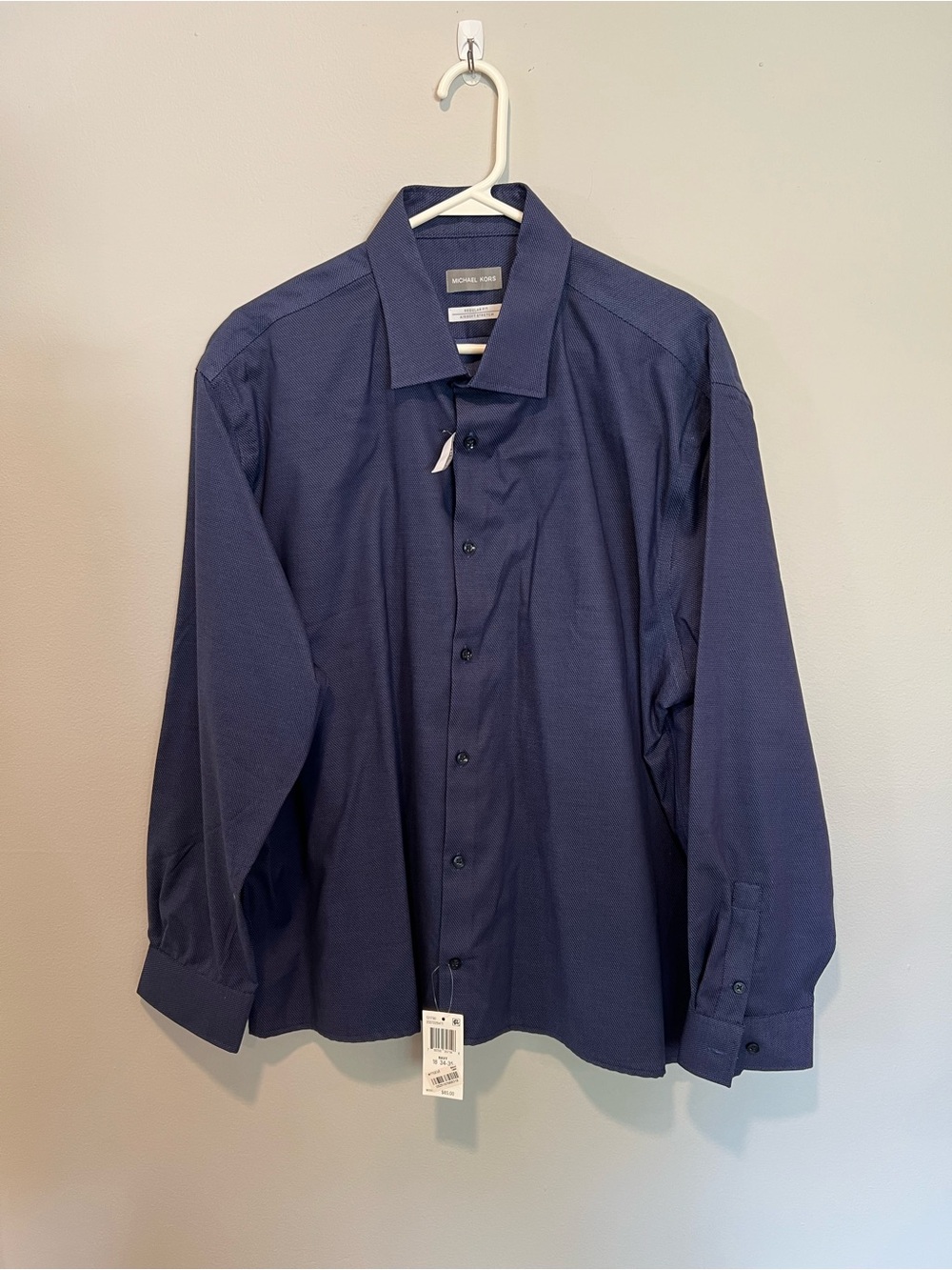 NWT Michael Kors Men Blue Geometric Dress Shirt 18 34/35 Regular Fit Button down